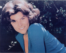 Adrienne Barbeau sexy pose in open blue dress 8x10 photo smiling