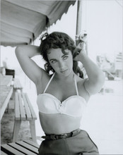 Elizabeth Taylor beautiful pose hands in hair in white bra on Giant set 8x10