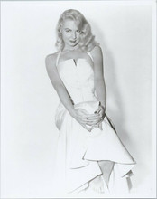 Joi Lansing full length barefoot pose seated on stool in evening gown 8x10 photo