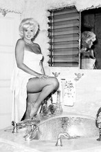 JAYNE MANSFIELD SEXY IN BATHROOM HOLDING TOWEL 24x36 POSTER