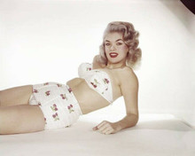 Jayne Mansfield 1950's pin-up pose in white bikini smiling 8x10 photo