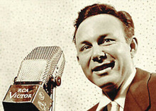 Jim Reeves "Gentleman Jim" posing next to RCA microphone 5x7 publicity photo