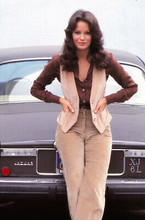 Jaclyn Smith candid 1970's pose with Jaguar XJ 5x7 inch photograph