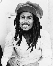 BOB MARLEY IN HAT SMILING GREAT SHOT 8X10 B&W PHOTO