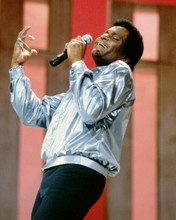 Charl;ey Pride wears silver jacket singing in concert 1970's 8x10 photo
