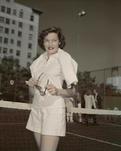 GENE TIERNEY WEARING TENNIS WHITES ON COURT WITH SUNGLASSES 8X10 PHOTO