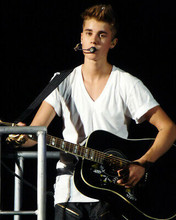 JUSTIN BIEBER GUITAR WHITE SHIRT IN CONCERT PERFORMING 8X10 PHOTO