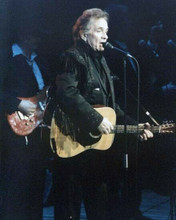 Johnny Cash The Man in Black singing in concert circa 1990's in black coat 8x10
