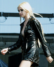 TAYLOR MOMSEN 8X10 PHOTO REVEALING OPEN BLACK LEATHER COAT