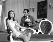 The Avengers TV Diana Rigg sits on sofa Patrick Macnee behind her 8x10 photo