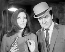 The Avengers TV Diana Rigg Patrick Macnee Peel holds gun & Steed 8x10 photo