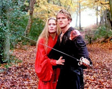 The Princess Bride Cary Elwes defends Robin Wright by sword in forest 8x10 photo
