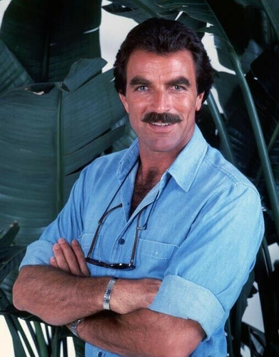 Tom Selleck debonair portrait in blue shirt as Thomas Magnum 8x10 photo ...