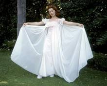 Jeanne Crain full length 8x10 inch photo in white dress standing on lawn 1960's