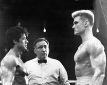 Rocky IV 8x10 inch photo Sylvester Stallones faces up to Dolph Lundgren in ring