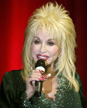 Dolly Parton smiling talking into microphone 8x10 inch photo