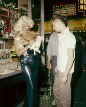 Jayne Mansfield in low cut gown signs autograph for fan in Las Vegas 8x10 photo