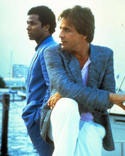 Miami Vice TV Don Johnson Philip Michael Thomas on boat in harbor 8x10 photo