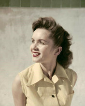 Debbie Reynolds smiling 1950's pose in short sleeved yellow shirt 8x10 photo