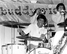 Buddy Rich 1970's era in concert in full swing at drum set 8x10 inch photo