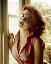 Tina Louise winsome portrait seated in window in red blouse 8x10 inch photo