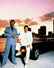 Miami Vice Don Johnson Philip Michael Thomas pose against Miami skyline 8x10