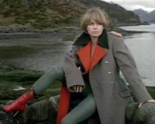 Joanna Lumley as Purdey wearing big overcoat sitting by lake New Avengers 8x10