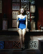 Tuesday Weld wears blue swimsuit strap falling from shoulder 8x10 inch photo