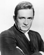 Johnny Cash in his 1968 stage attire of rollneck shirt & black jacket 8x10 photo
