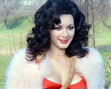 Edwige Fenech in low cut red dress & fur around shoulders 8x10 inch photo