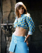 Britt Ekland 1960's pin-up in polka dot shirt bare midriff mini skirt 8x10 photo