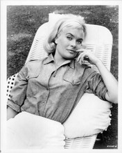 Shirley Eaton original 8x10 inch photo circa mid 1960's lying back on pool chair