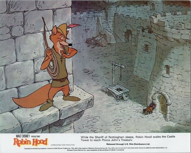 Walt Disney Robin Hood original 1973 8x10 lobby card Robin scaling castle -  Moviemarket