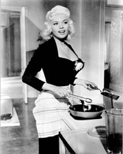 Jayne Mansfield about to cook breakfast in her kitchen 8x10 inch vintage photo
