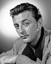 Robert Mitchum wears black shirt & sports jacket 1950's portrait 8x10 inch photo