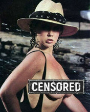 Linda Blair poses in open bathing suit wearing sun hat 8x10 inch photo