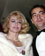 Dorothy Malone candid in fur coat poses with unknown man in tuxedo 1960's 8x10