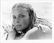 Bo Derek with hair in braids lies on beach from 10 original 8x10 inch photo