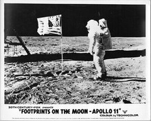 Footprints on The Moon original 1969 photo Neil Armstrong looks at US flag