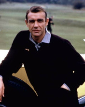 Sean Connery as James Bond in golf sweater by car 1964 Goldfinger 8x10 photo