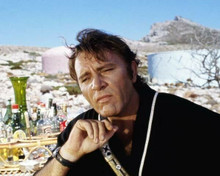 Richard Burton 1968 in Sardinia for Boom bar behind him on set 8x10 inch photo