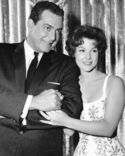 Perry Mason TV series Raymond Burr and Barbara Hale link arms smiling 8x10 photo
