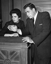 Perry Mason 1960's TV Raymond Burr and woman at witness stand 8x10 inch photo