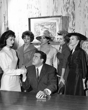 Perry Mason 1960's TV Raymond Burr sat at desk surrounded by women 8x10 photo