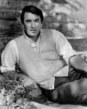 Gregory Peck handsome 1950's portrait in shirt & waistcoat seated 8x10 photo