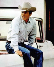 Paul Newman sits on pick-up truck in stetson 1972 Pocket Money 8x10 inch photo