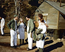 M.A.S.H. Loretta Swit & Alan Alda outside surgery building on base 8x10 photo