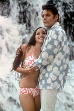 Jack Lord cuddles girl in bikini by waterfall Hawaii Five-O 4x6 inch photo