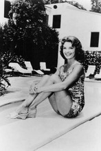 Patricia Owens leggy pin up pose in swimsuit by her pool 4x6 inch photo