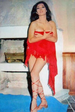 Edwige Fenech sultry pin-up holding red scarf against body 1960's 8x12 photo